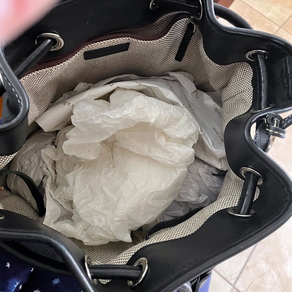 Dooney & Bourke Black Pebble Grain Leather Drawstring Bag 11 X 10.75 NEW - Picture 10 of 16